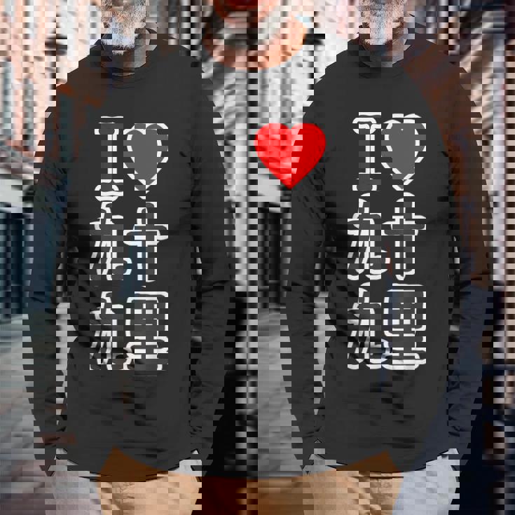 アイラブ・九十九里（千葉県）（I Love ハート）Big 大きな文字【都道府県】ジモtティ お土産 面白い 長袖Tシャツ 高齢者への贈り物