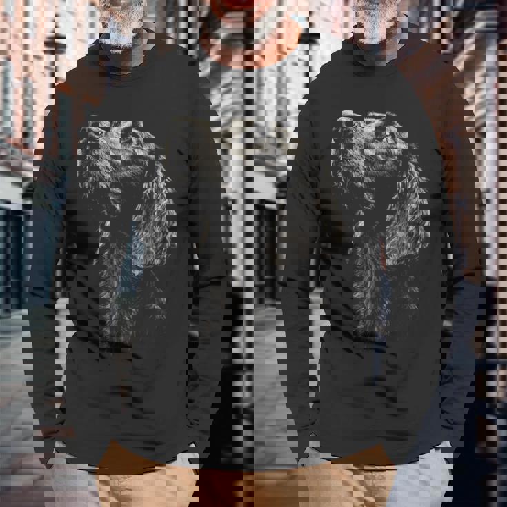 アイリッシュセッター犬モチーフペットアートワーク アイリッシュセッター 長袖Tシャツ 高齢者への贈り物