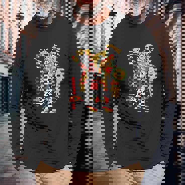 アステカ人、インカ人、メキシコの芸術彫刻マヤマヤン 長袖Tシャツ 高齢者への贈り物