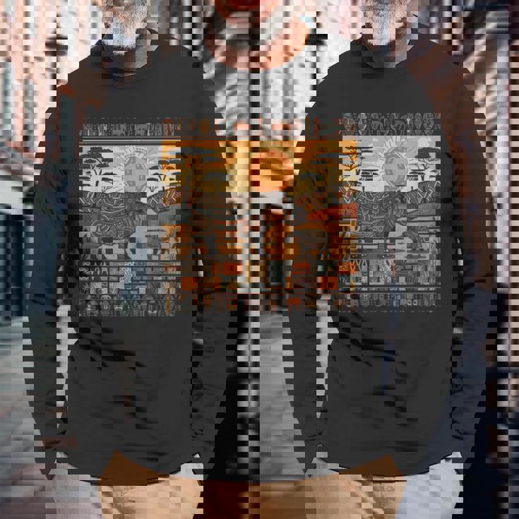 アフリカカバファミリー 部族 ケンテ柄 サファリ ガーナ 長袖Tシャツ 高齢者への贈り物