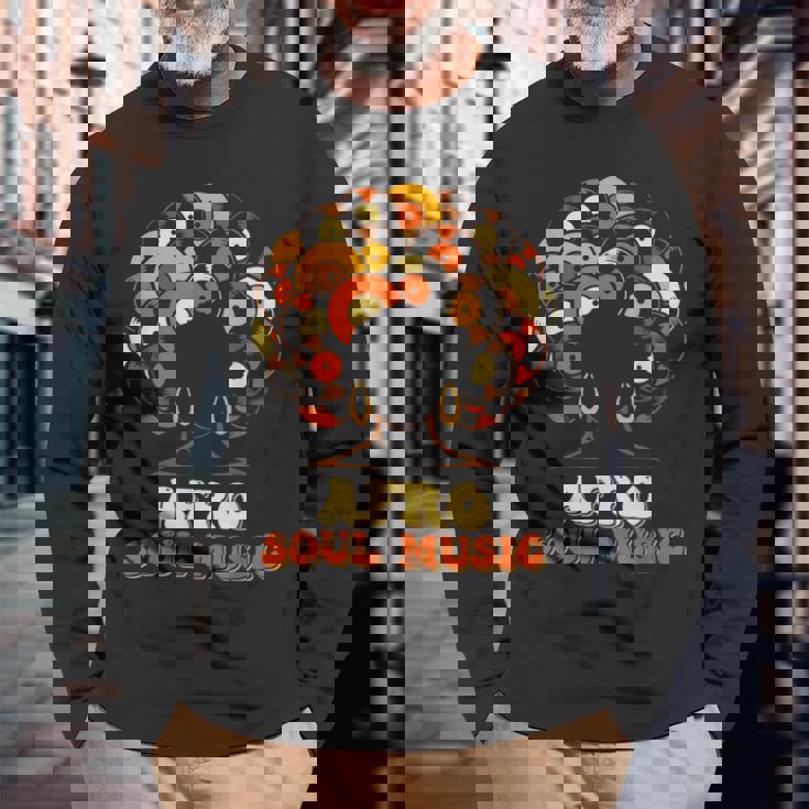 アフロソウルミュージック ビニール レトロ 70年代 80年代 ファンク ディスコダンス 長袖Tシャツ 高齢者への贈り物