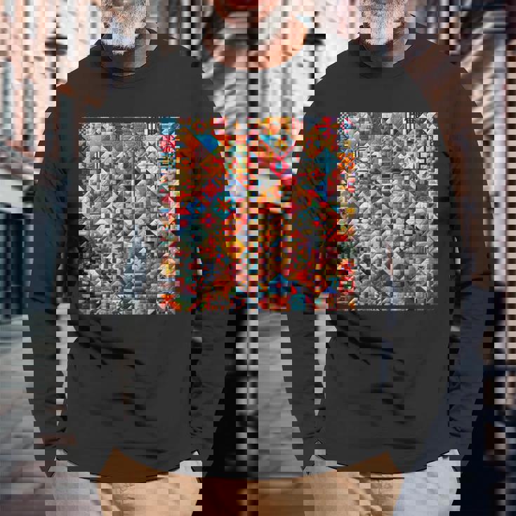 アメリカンキルト カラフル パッチワーク キルティング キルター ソーイング 長袖Tシャツ 高齢者への贈り物