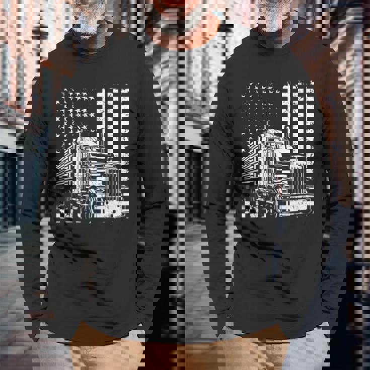 アメリカントラック フラッグusaアメリカトラッカー 長袖Tシャツ 高齢者への贈り物