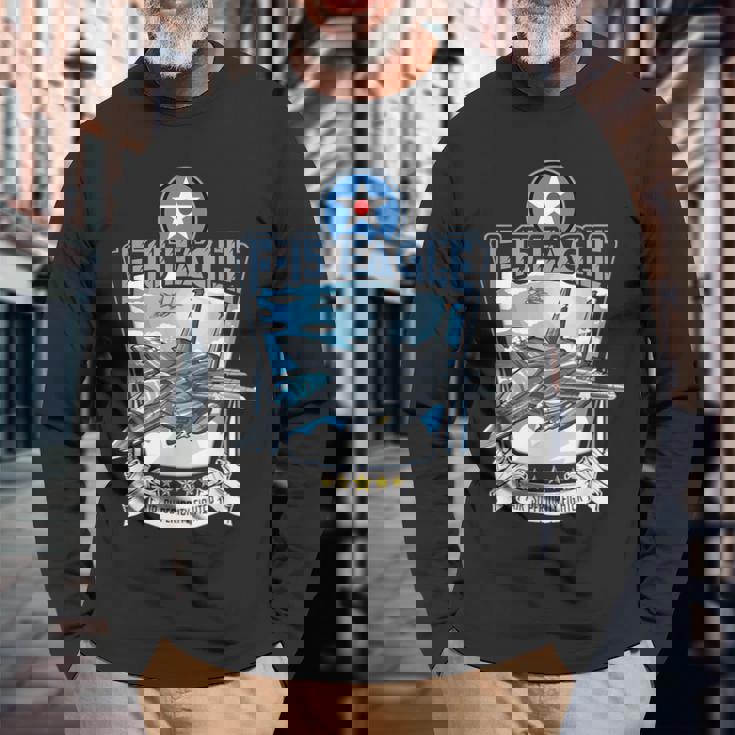 アメリカ空軍の航空機戦闘機f15イーグルのプレゼント 長袖Tシャツ 高齢者への贈り物