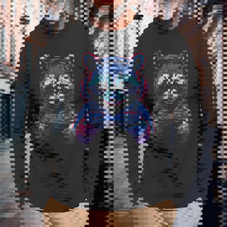 アライグマ ビデオ ゲーム ゲーマー ギャンブラー コンピューター ゲーマー アライグマ 長袖Tシャツ 高齢者への贈り物