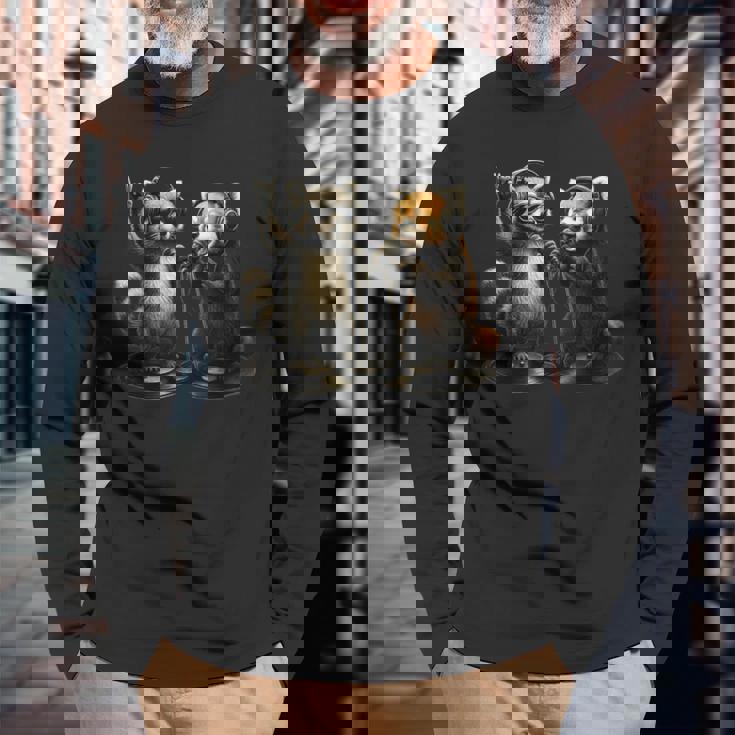 アライグマ レッサーパンダ バンド 音楽 バイブ レトロ 動物 ロック 長袖Tシャツ 高齢者への贈り物