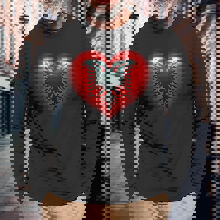 アルバニア国旗 イーグル ダブル レッド アルバニア シュキペ コソボ 長袖Tシャツ 高齢者への贈り物