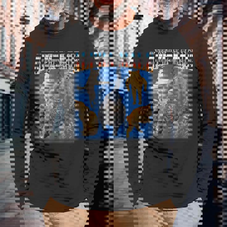 アルファ 男性 面白い ジョーク ミーム 大人 ユーモア 猫 ミーム 長袖Tシャツ 高齢者への贈り物