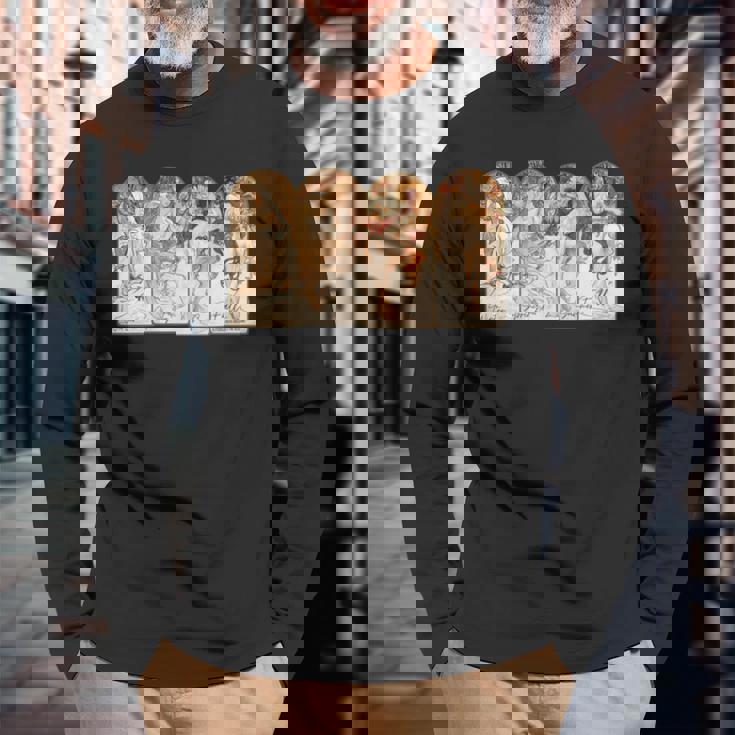 アルフォンス・マリア・ミュシャの季節 長袖tシャツ 長袖Tシャツ 高齢者への贈り物