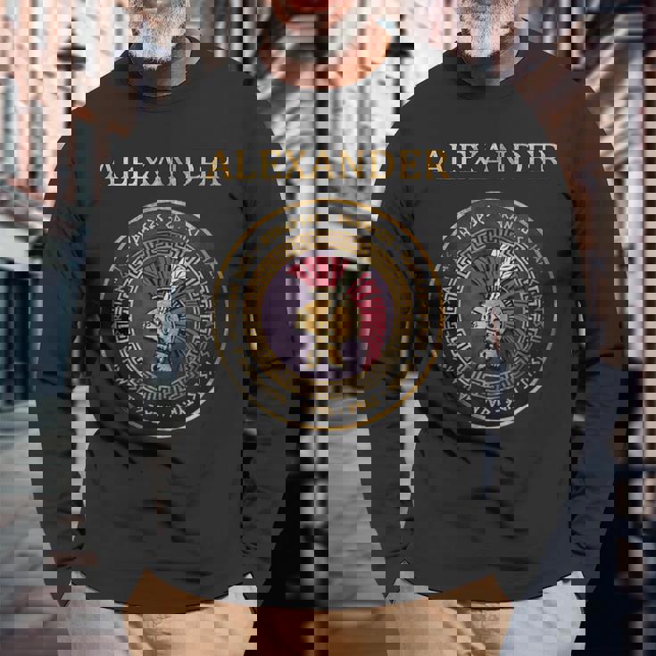 アレキサンダー大王古代の戦いのシンボル 長袖Tシャツ 高齢者への贈り物