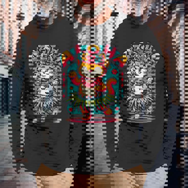 アロハ ハワイ ハワイアン フラダンス キャット シャツ 猫好き フラ 長袖tシャツ 長袖Tシャツ 高齢者への贈り物