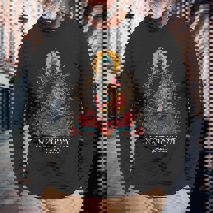 アンコールワット カンボジア ブッダ ヴィンテージ 仏教 お土産 長袖Tシャツ 高齢者への贈り物