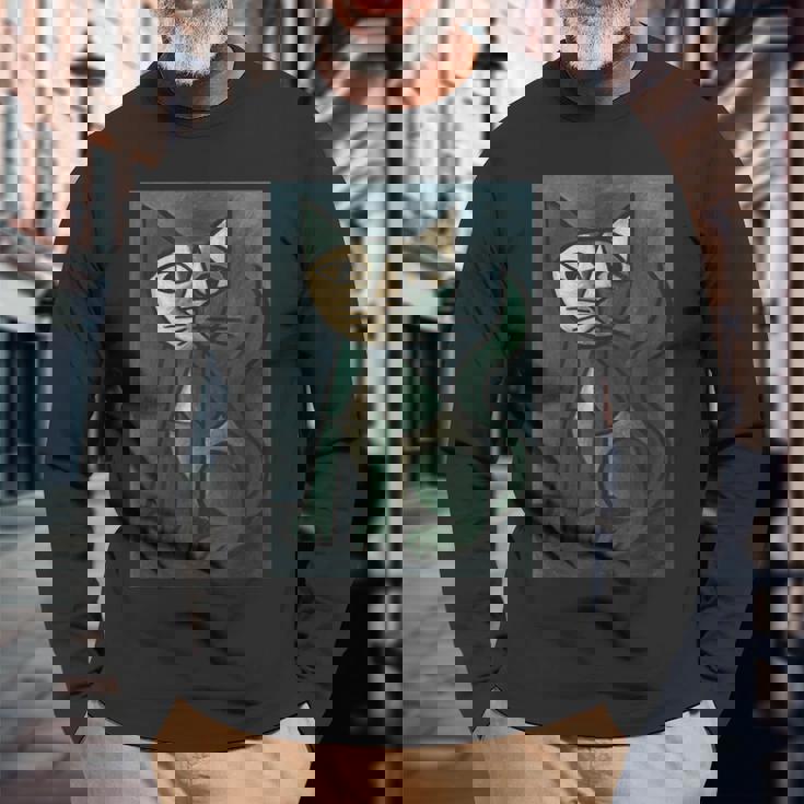 アート ピカソ 猫 長袖Tシャツ 高齢者への贈り物