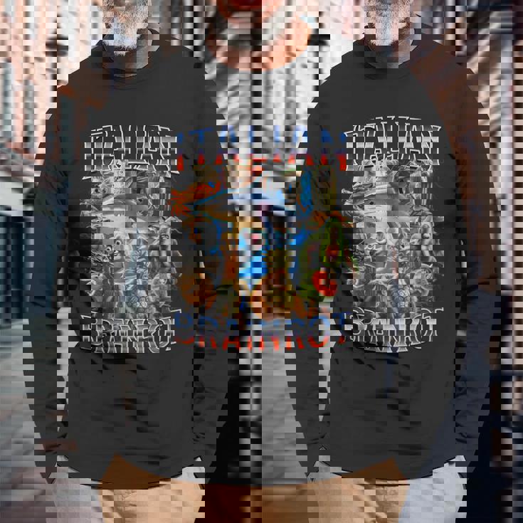 イタリア 脳 ロット 面白い イタリア 脳 ロット ミーム 長袖Tシャツ 高齢者への贈り物