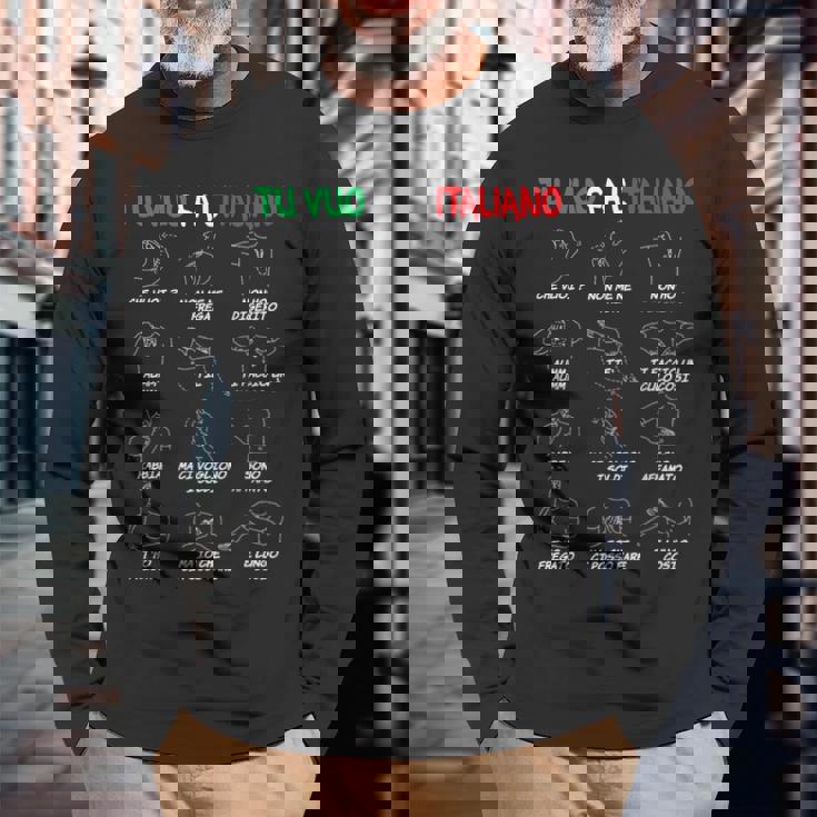 イタリアのジェスチャー、翻訳者、面白いハンドジェスチャー。 長袖Tシャツ 高齢者への贈り物