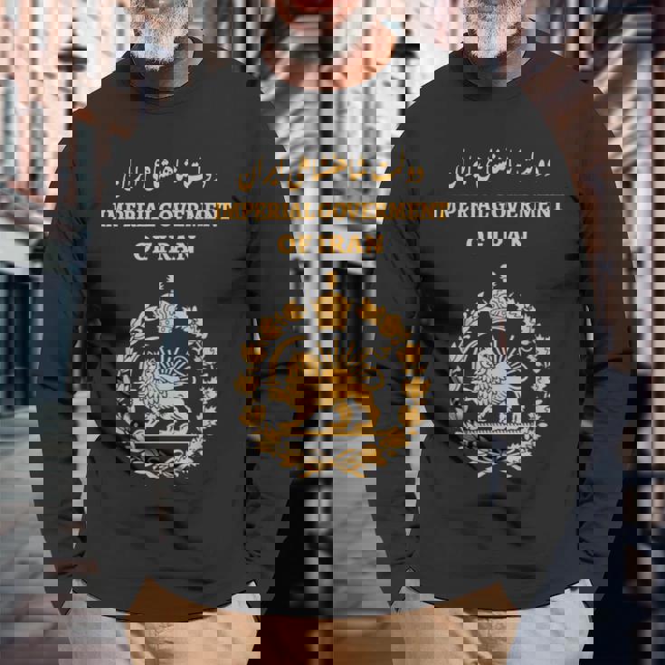 イラン、イランライオンサンパスポート ペルシャ、イラン国旗 長袖Tシャツ 高齢者への贈り物