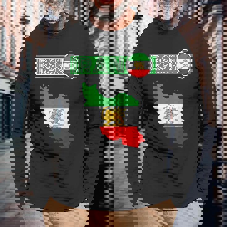 イランライオン太陽旗、イラン地図、イラン、イランの旗、イランの旗。 長袖Tシャツ 高齢者への贈り物