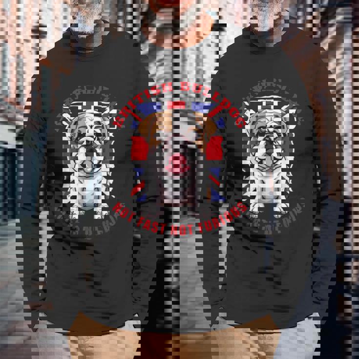 イングリッシュブリティッシュブルドッグ ユニオンジャックフラッグ ドッグオーナー 長袖Tシャツ 高齢者への贈り物