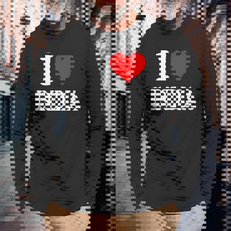 インド I Heart India I Love India 長袖Tシャツ 高齢者への贈り物