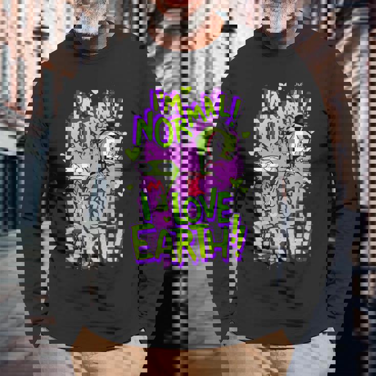 インベーダージムアイムノーマルアイラブアースデイ 長袖Tシャツ 高齢者への贈り物