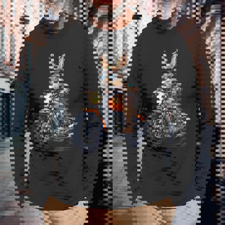 イースターデー バイク バニー ウサギ ヴィンテージ オートバイ 男の子 長袖Tシャツ 高齢者への贈り物