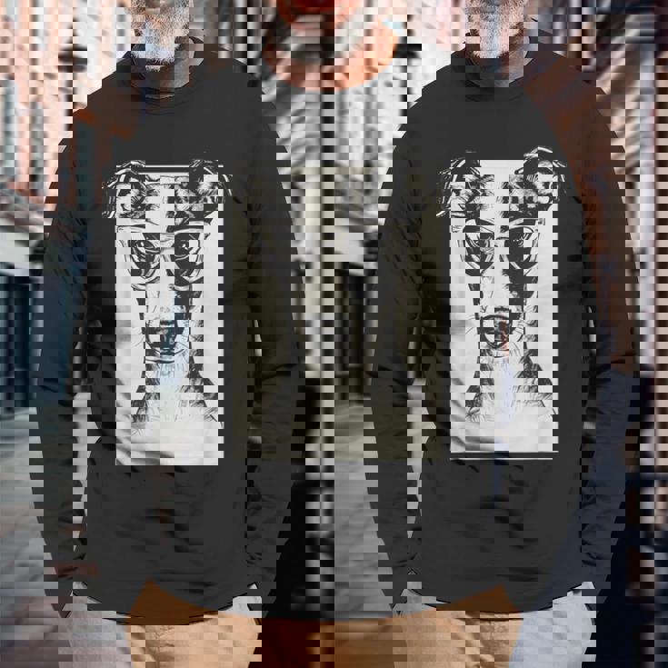 ウィペット イラスト 犬 面白い アート スケッチ 長袖Tシャツ 高齢者への贈り物