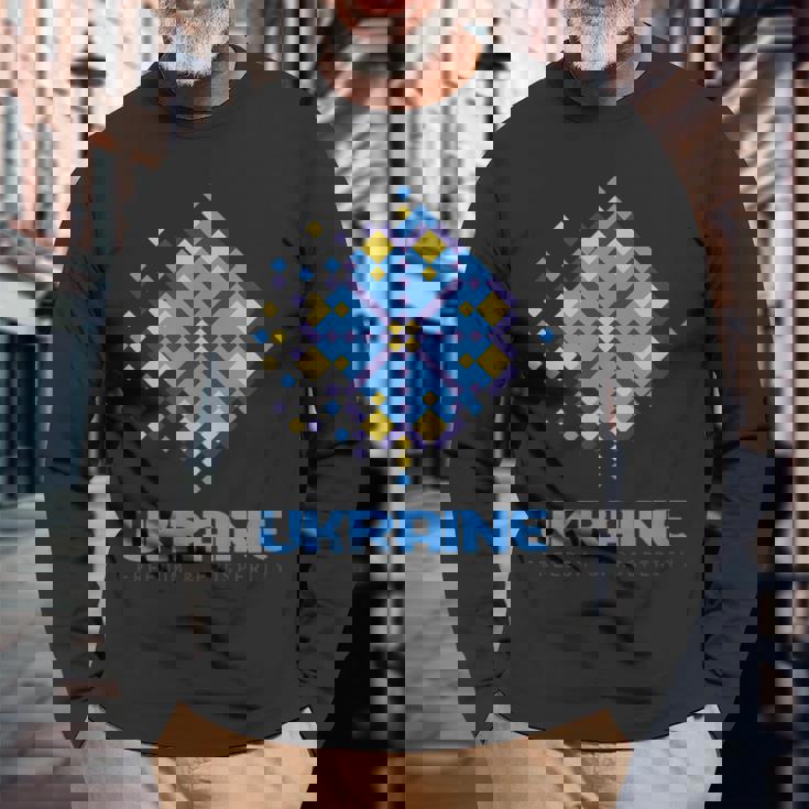 ウクライナの自由 繁栄 ウクライナ国旗 シンボル 長袖Tシャツ 高齢者への贈り物