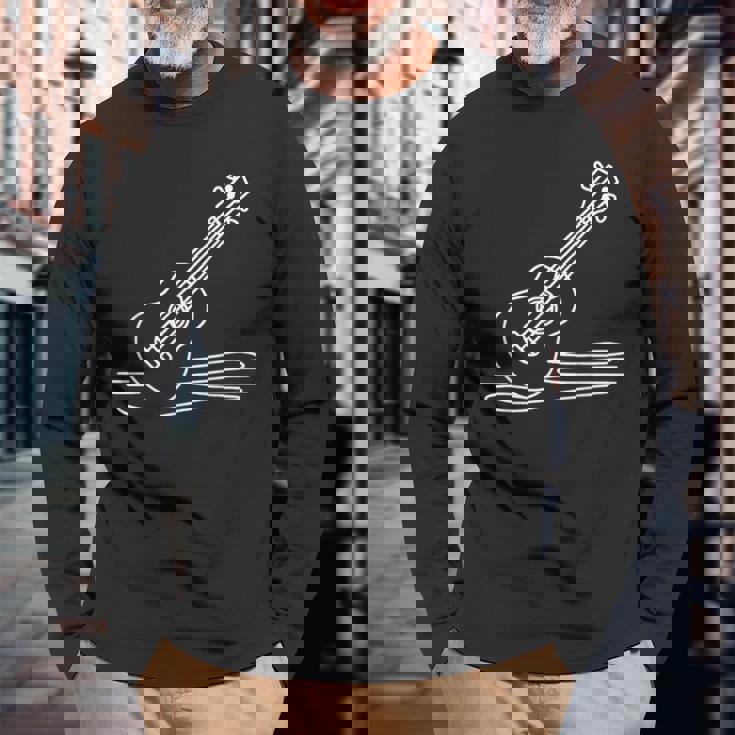 ウクレレ ラインアート ミュージシャン向け ウクレレ 長袖Tシャツ 高齢者への贈り物