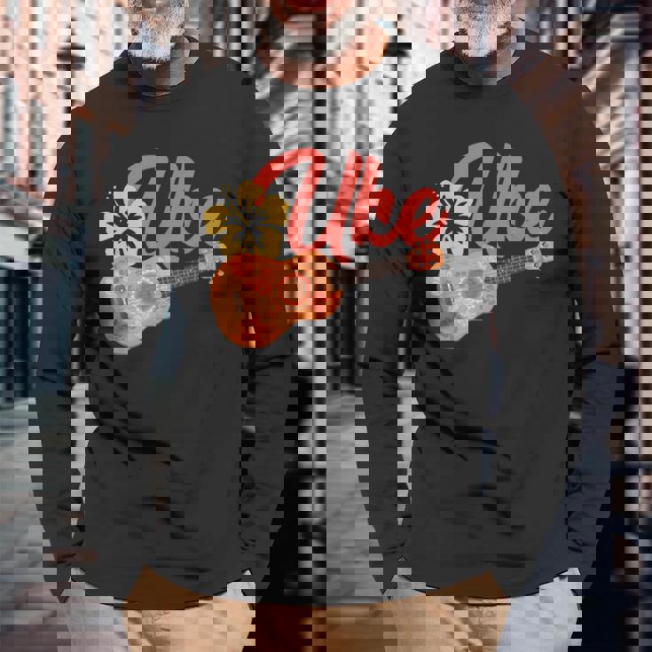 ウクレレギターギタリスト楽器 長袖Tシャツ 高齢者への贈り物