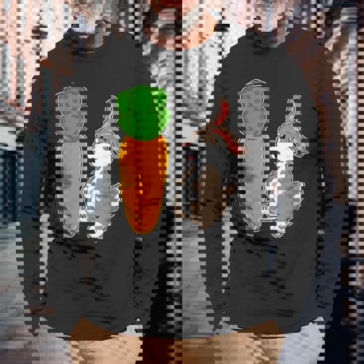 ウサギ ニンジン 長袖Tシャツ 高齢者への贈り物