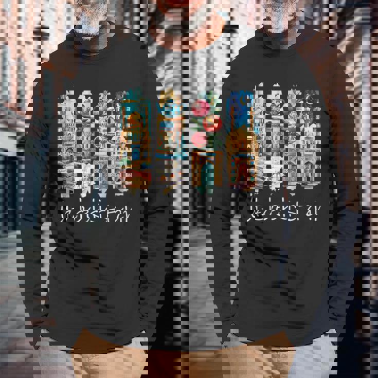 ウズベキスタン 筆文字 ウズベク バカンス お土産 ウズベキスタン 長袖Tシャツ 高齢者への贈り物