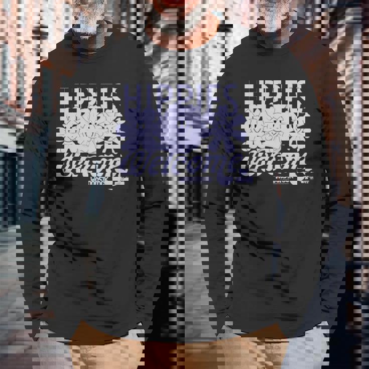 ウッドストック・ヒッピーズ・ウェルカム・スマイリング・フラワーズ 長袖tシャツ 長袖Tシャツ 高齢者への贈り物