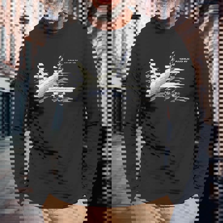 エアバスa380ターボジェット飛行機旅客機航空パイロットギフト 長袖Tシャツ 高齢者への贈り物