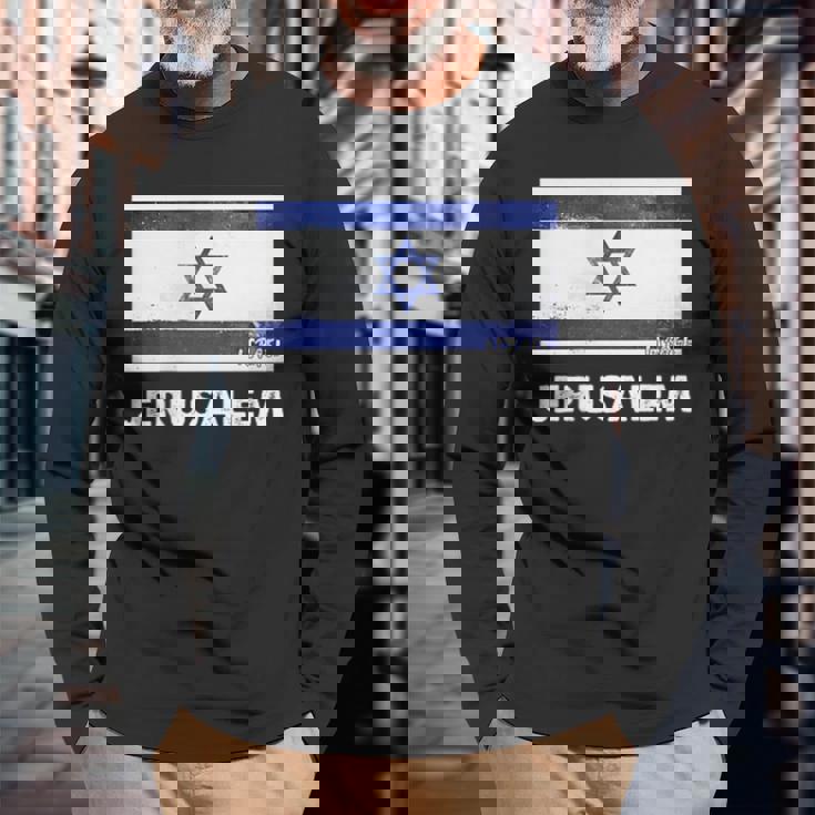 エルサレムイスラエル国旗シャツ 長袖Tシャツ 高齢者への贈り物