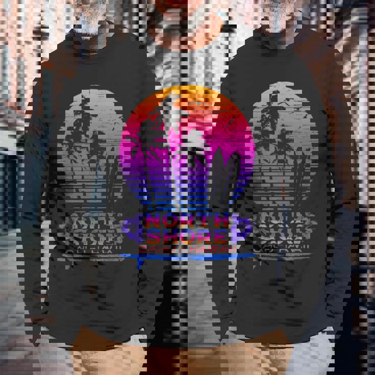 オアフ島ノースショア ハワイお土産サーフィンスタイル 長袖Tシャツ 高齢者への贈り物