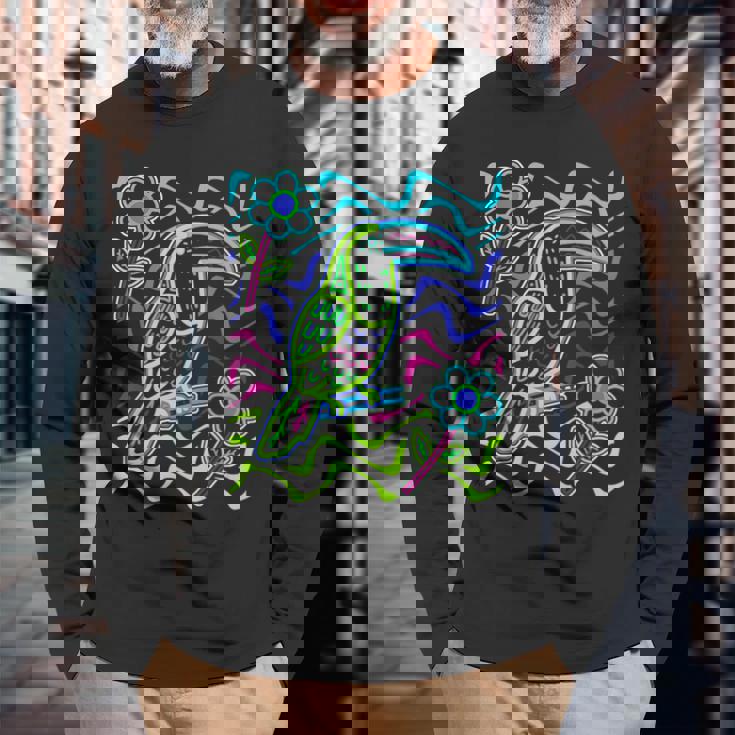 オオハシの鳥 アラカリ オオハシ オオハシ モラ アート パナマ・クナ族作 長袖Tシャツ 高齢者への贈り物