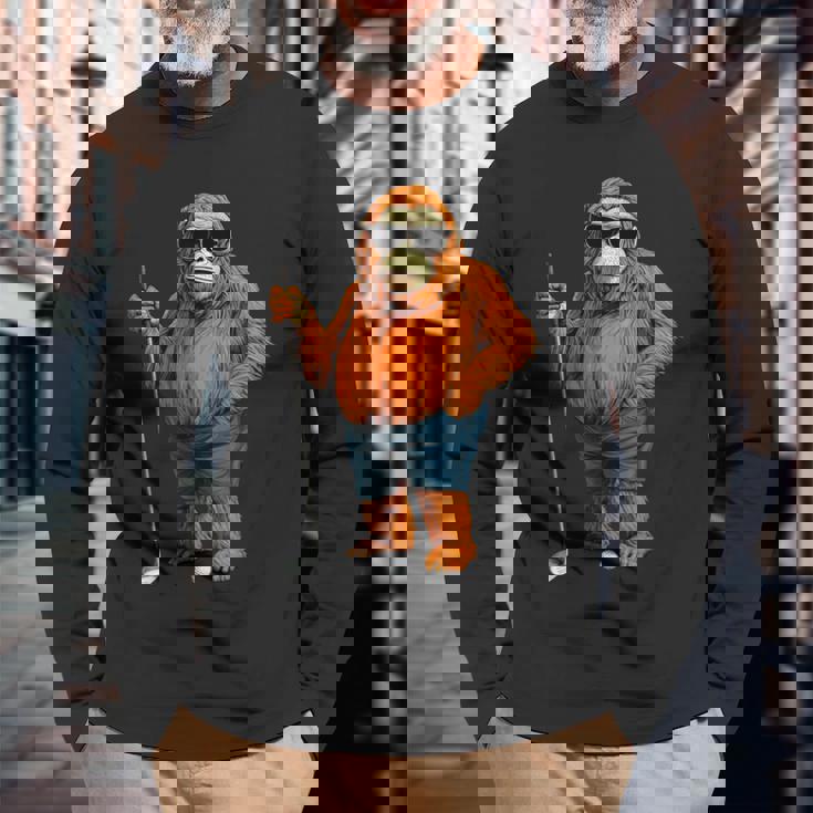 オランウータンゴルファー 長袖Tシャツ 高齢者への贈り物