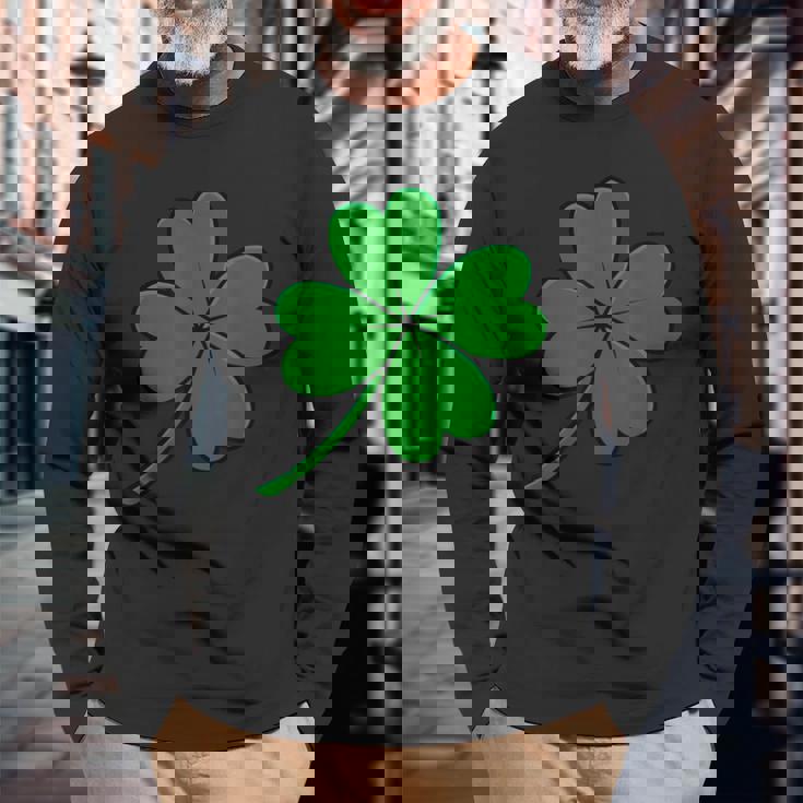 オリジナルラッキー四つ葉クローバー 長袖Tシャツ 高齢者への贈り物