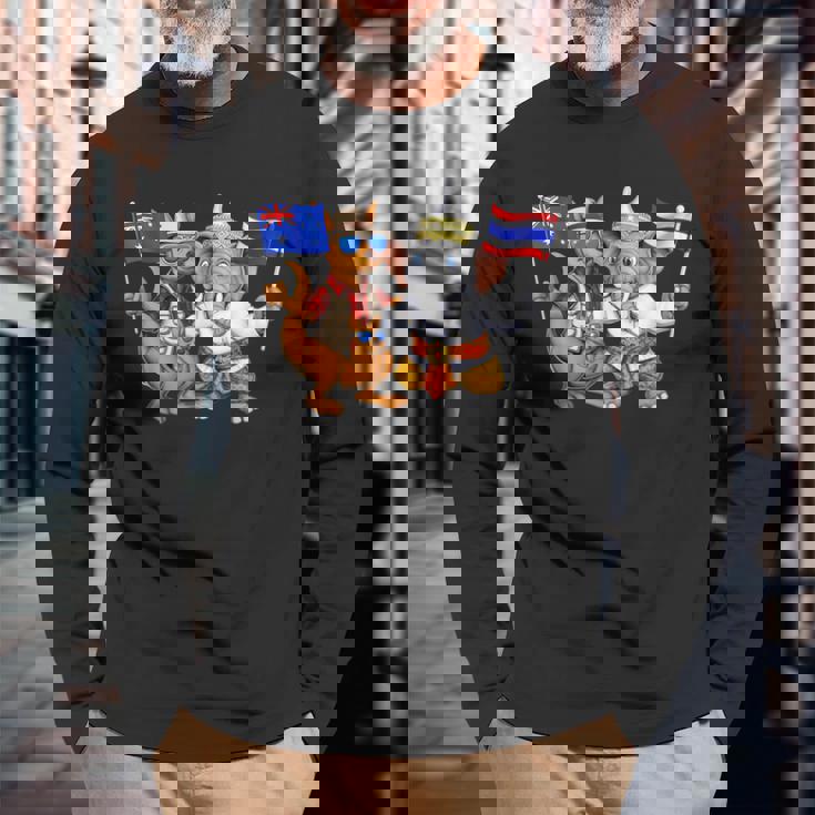 オーストラリア カンガルー タイ 象 オーストラリアの旗 タイの遺産 誇り オーストラリア タイ 愛国者 オーストラリア 長袖Tシャツ 高齢者への贈り物