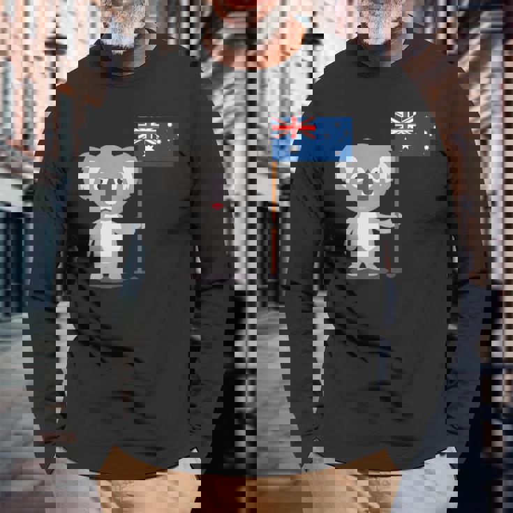 オーストラリアのコアラ オーストラリア国旗 長袖Tシャツ 高齢者への贈り物