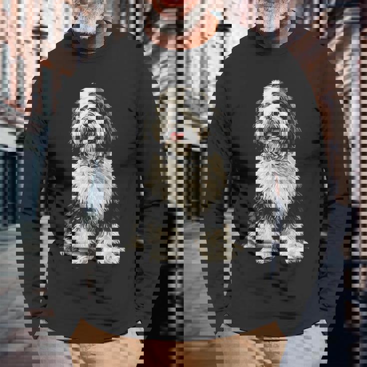 オールドイングリッシュシープドッグ 犬 ペット アートワーク オールドイングリッシュシープドッグ 長袖Tシャツ 高齢者への贈り物