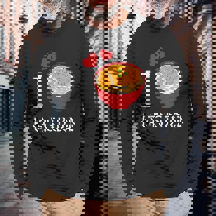 カツ丼を食べるのが大好き ご飯 カツ丼 長袖Tシャツ 高齢者への贈り物