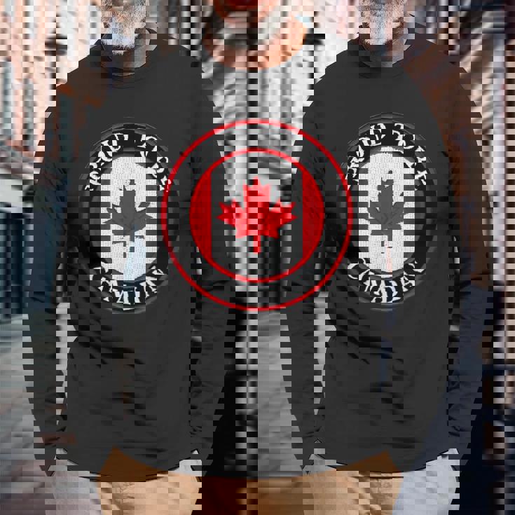 カナダ国旗tシャツ、カナダのtシャツ、カナダ国旗、カナダ地図 長袖Tシャツ 高齢者への贈り物