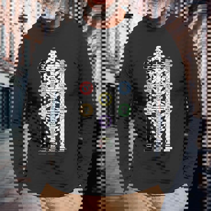 カバラの生命の樹図 長袖Tシャツ 高齢者への贈り物