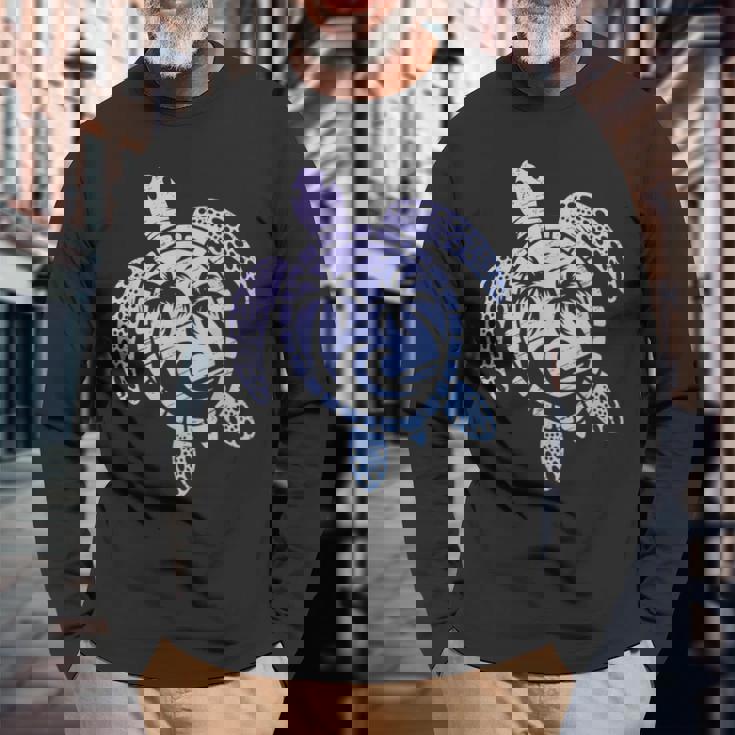 カメのモチーフ ヤシの木 波 フェス 夏 カメ サーフィン 長袖Tシャツ 高齢者への贈り物