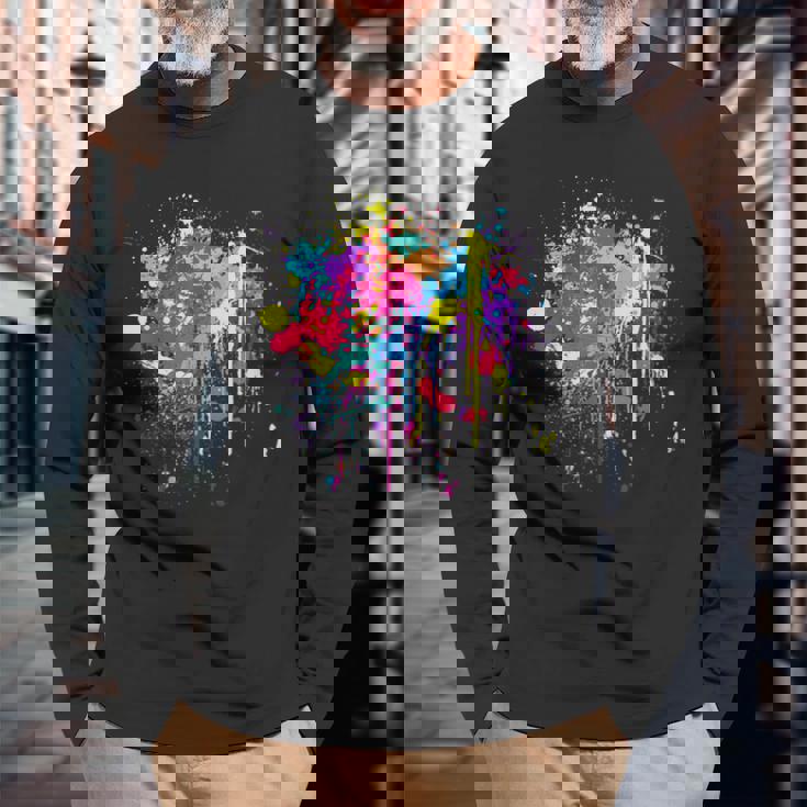 カラフルなペイントスプラッシュカラー。 長袖Tシャツ 高齢者への贈り物