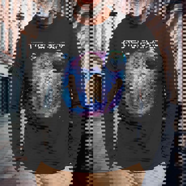 カワウソ宇宙 面白いカワウソ 宇宙カワウソ 長袖tシャツ 長袖Tシャツ 高齢者への贈り物