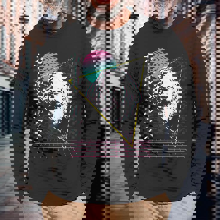 カール・マルクス 共産主義 共産主義 ヴェイパーウェーブ 美学 レトロ 80年代 長袖Tシャツ 高齢者への贈り物