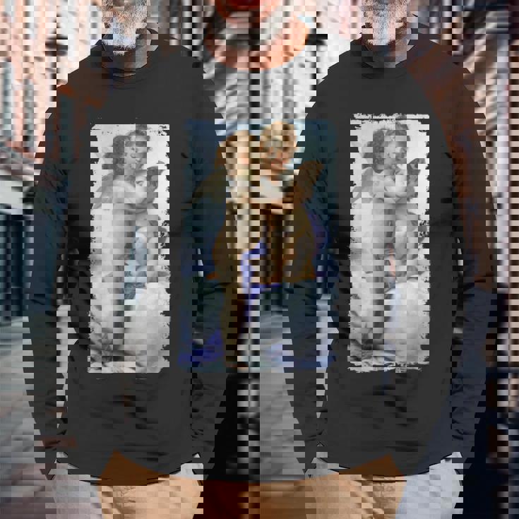 キスエンジェルズ ファーストキス 絵画 天使 キス キューピッド ラブ 長袖Tシャツ 高齢者への贈り物