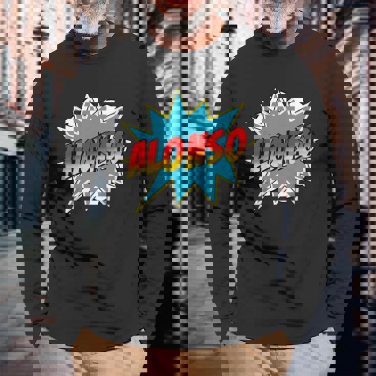 キッズ 男の子 アロンソ 名前 コミック 本 スーパーヒーロー 長袖Tシャツ 高齢者への贈り物